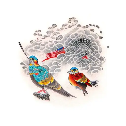 American Bird Dropping Explosive Bomb Tattoo