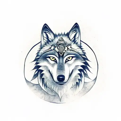 Wolf Hiding From Moon Behind Samurai Mask