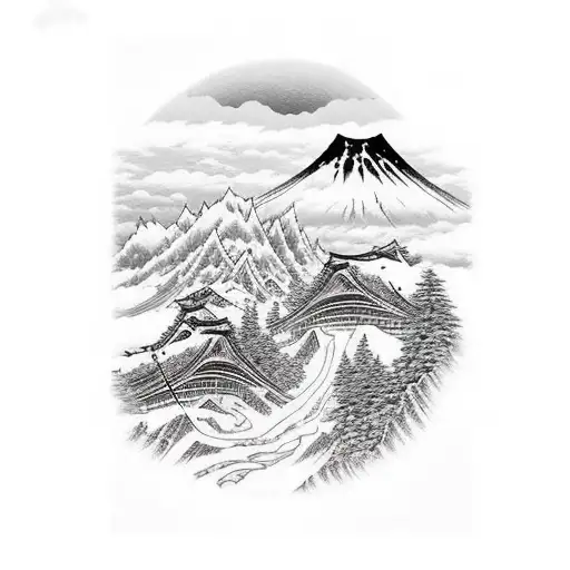 Mountain Scene With Road And Wife And Kids