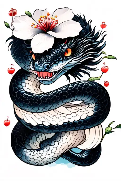 White Snake And Cherry Blossom