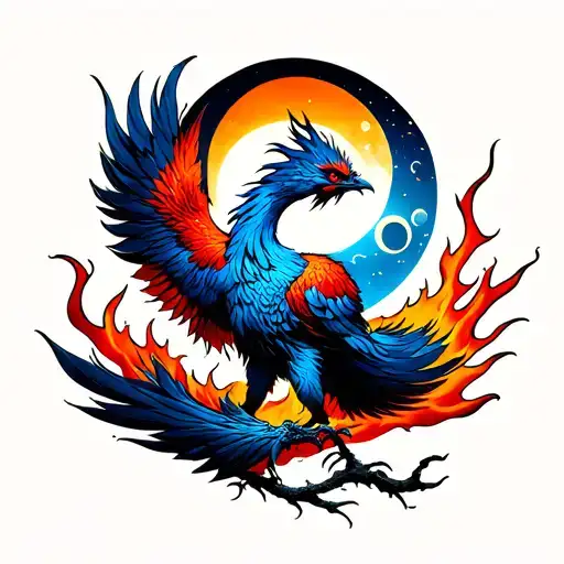 Phoenix With Flames Sun And Moon