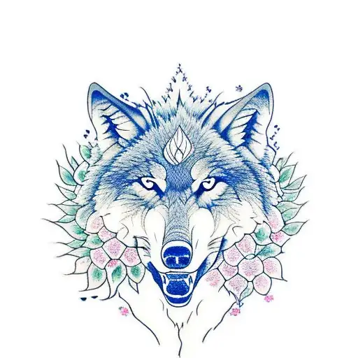 Wolf With Hydrangea