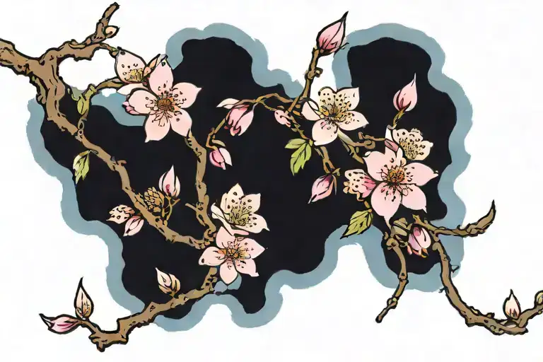 Pink Cherry Blossoms On Blue Background