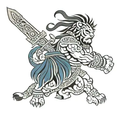 Aztec Warrior And A Lion