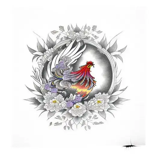 The Phoenix Bird With Flowers And Leaves