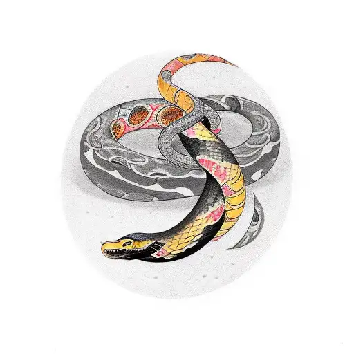 Snake Wraped Around Crescent Moon