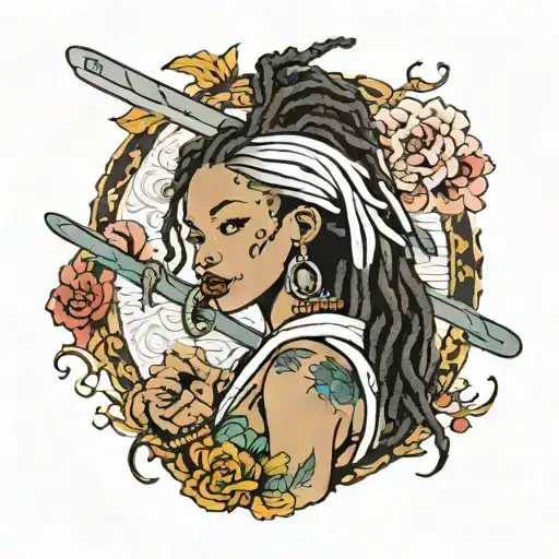 Black Girl With Dreadlock And A Knife