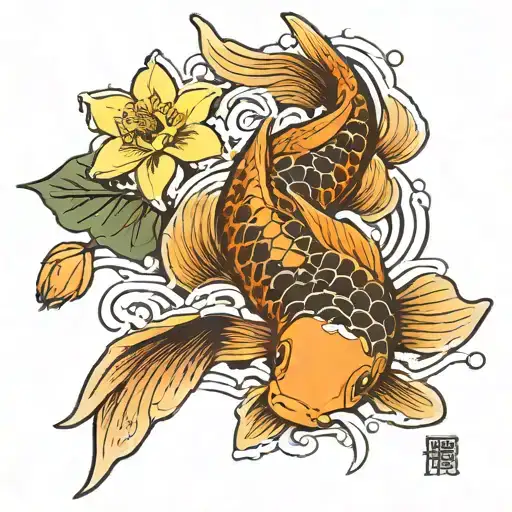 Koi Fish And Daffodils