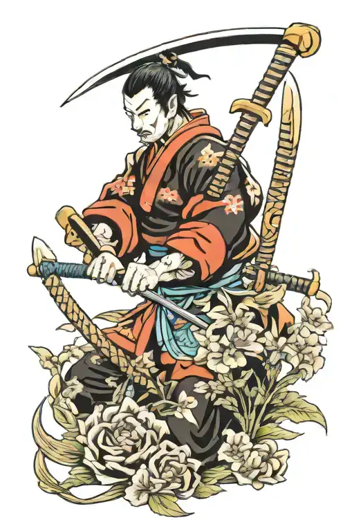 Samurai Gardening Tools Intertwined