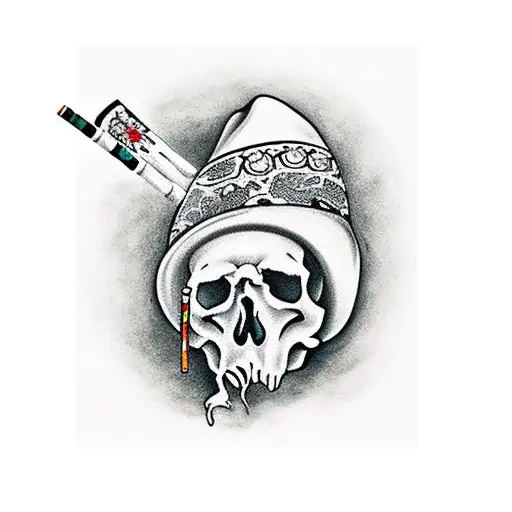 Cowboy Skull With Poncho Smoking Cigarette