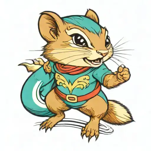 A Female Chipmunk Superhero Wearing Teal And Fighting