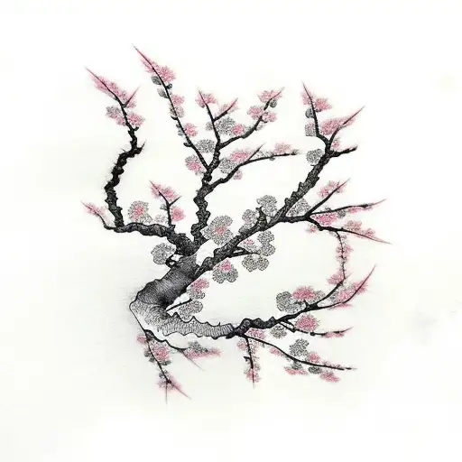Cherry Blossom Tree Japanese Writing For Tree Trunk