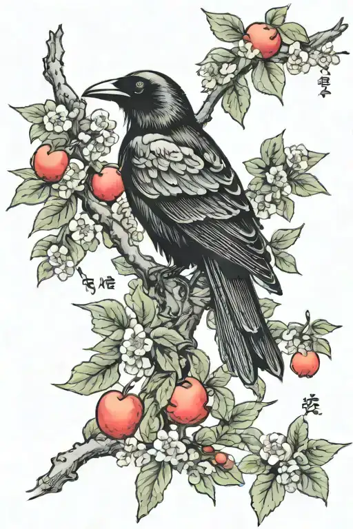 Crow Perched In Apple Branches Feminine