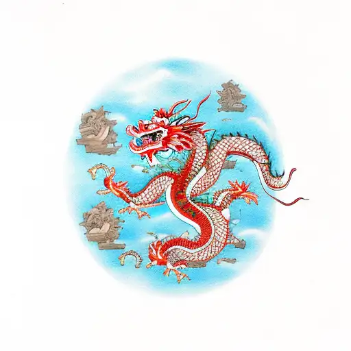Chinese Dragon With A Scorpion And Surounded By Jasmine Flowers