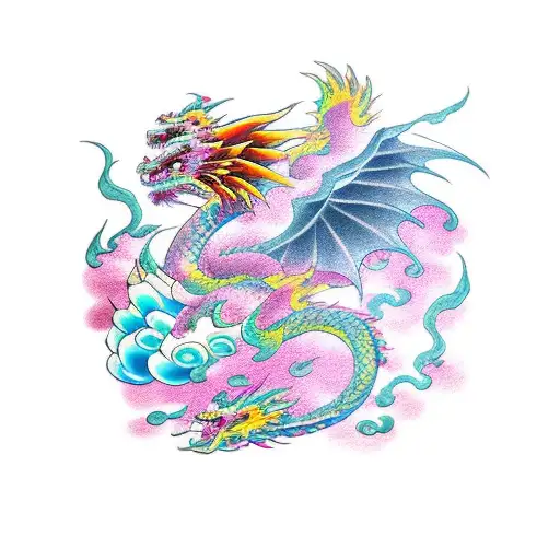 Dragon And Phoenix Interlaced With Colored Petals Arroubd