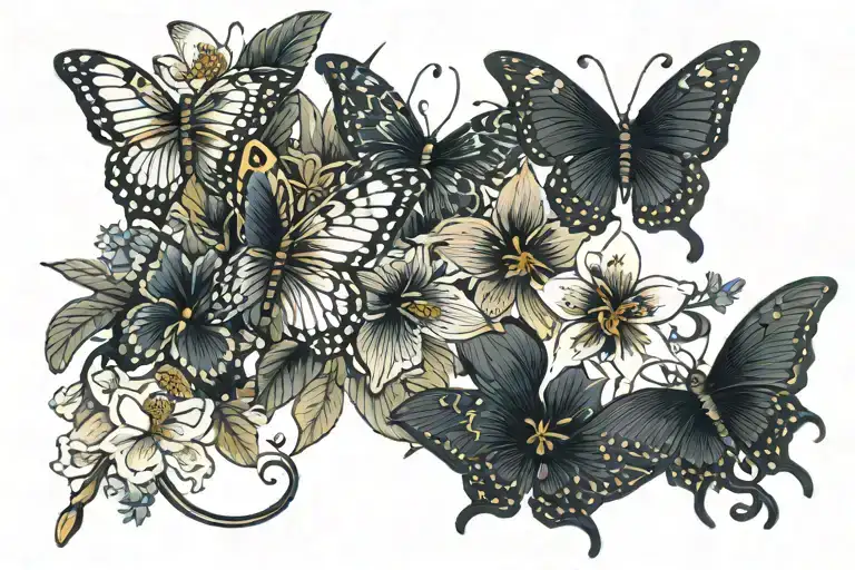 Butterflies And Black Lily Intertwined