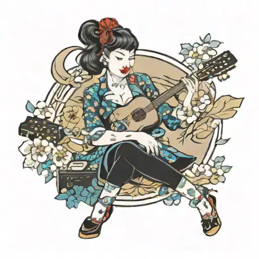 Pinup Girl Surrounded By Music