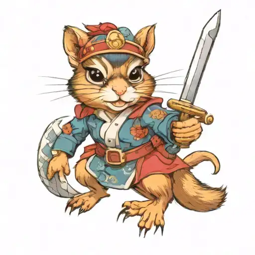 A Girl Chipmunk Wearing Glasses And Swinging A Sword