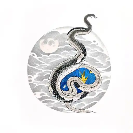 Snake Wraped Around Moon Cresent