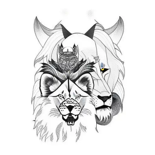 Lion And Wolf In Neck