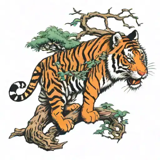 Bengal Tiger Around A Tree With No Leaves