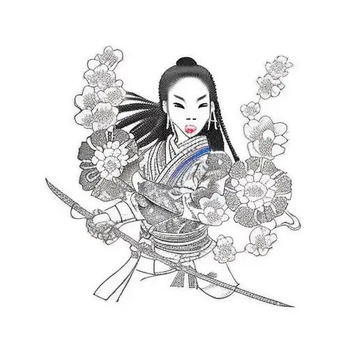 Black Female Samurai With Flowers