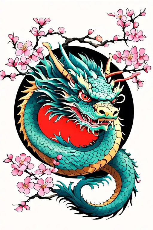 Japanese Dragon With Cherry Blossoms Wrap