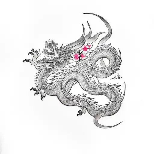 Cherry Blossoms And A Dragon