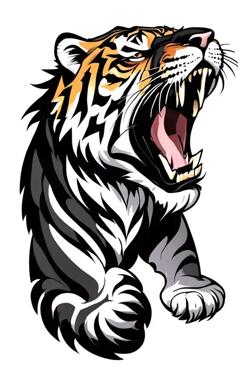 Tiger Full Body Roar Black Panther Logo Style Illustration Forearm Lengthways