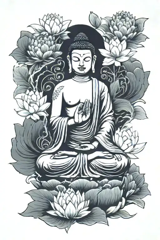 Buddha Meditating On Lotus Flower