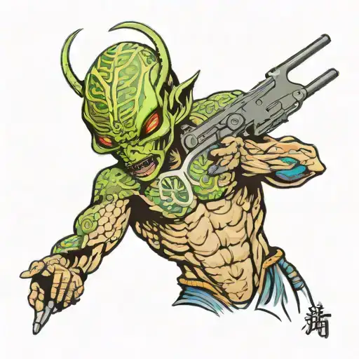 Muscular Alien With The Eyes Holding A Gun