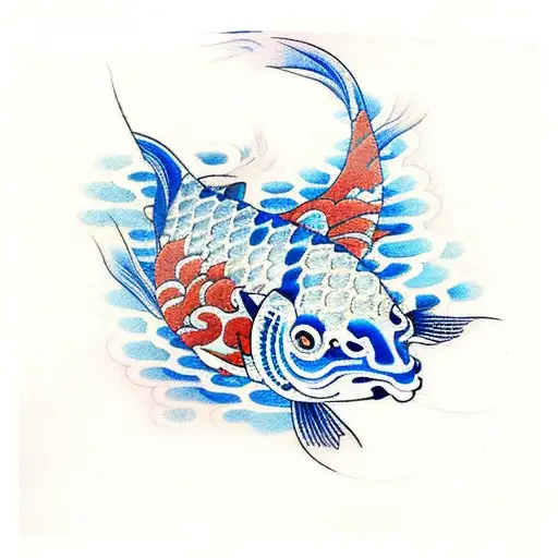 Blue Koi And Black Japanese Koi Fish