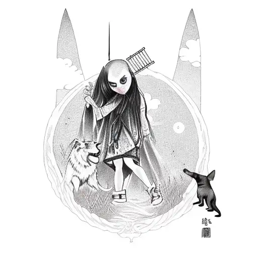 A Vampire's Girl With A Pet Dog In A Mystical Australian Landscape