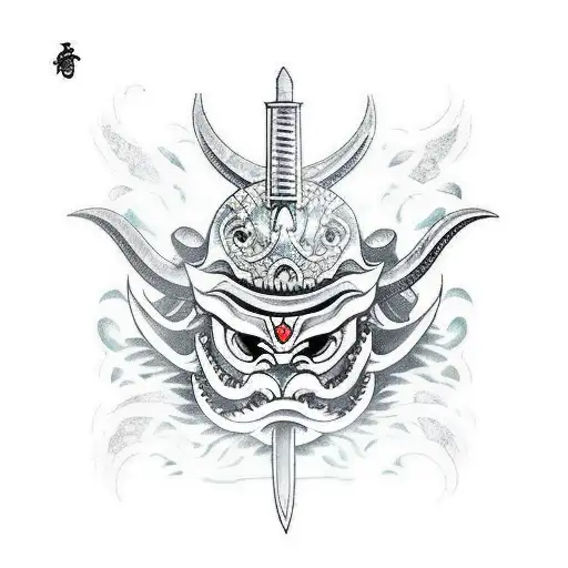Oni Mask Sword With Coi Fish Surrounding It