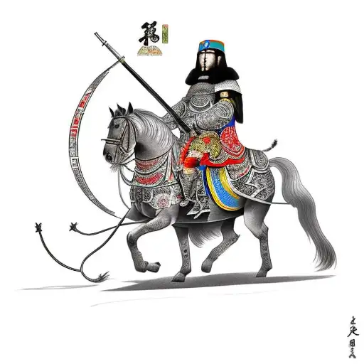 Mongolian Soldier 13Th Century Ride A Horse With Nature Background