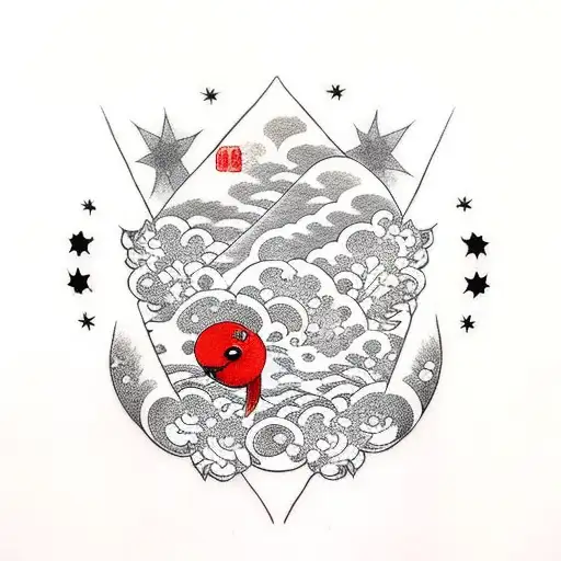 Black Bird With A Red Heart Amongst The Stars