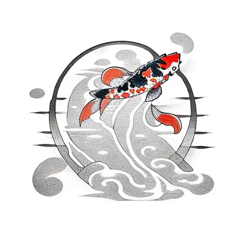 Koi Fish Around Torii Gate