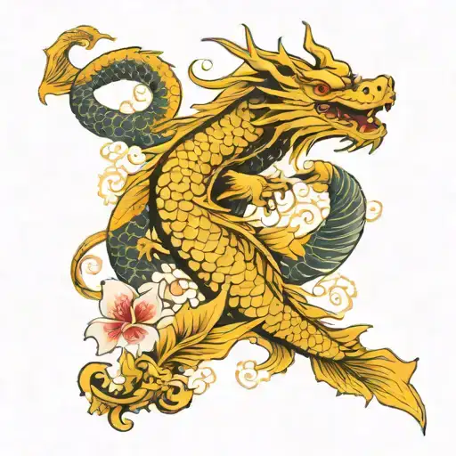 Dragon And Koi Fish With Coins