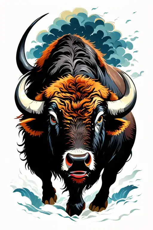 Buffalo Running Through The Storm