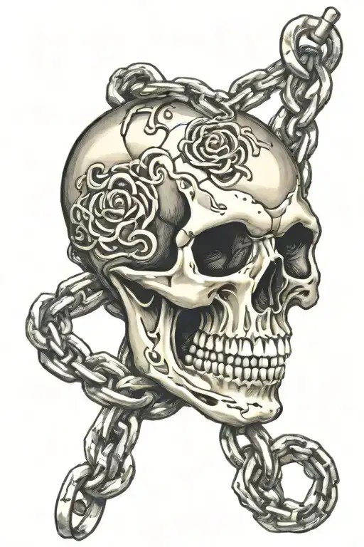 Skull Biting Through Chain Links