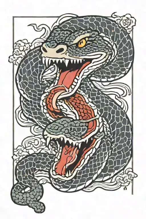 Habu Snake With Fangs Hissing