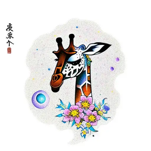 Giraffes And Moon Stars Gears Flowers