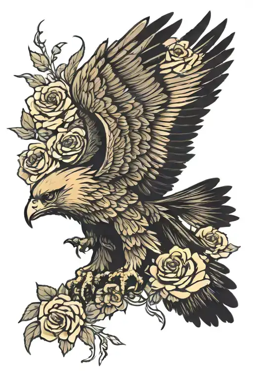 Golden Eagle And Roses