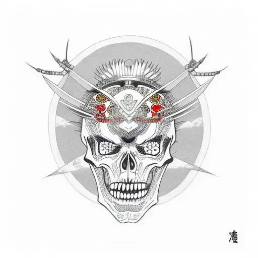 Skeleton Samurai Defeating A Lion