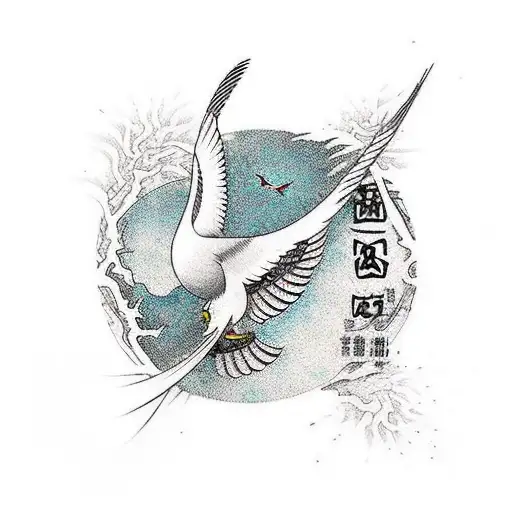 Bird Diving Downward With Brush Strokes Spiraling Towards It's Beak