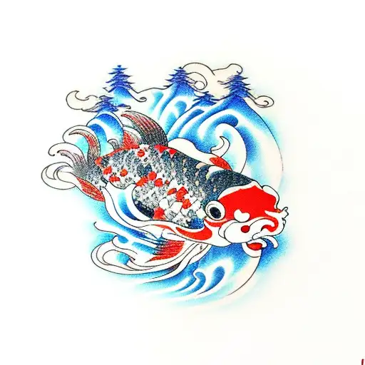 Japanese Mountain River And Koi Fish Landscape