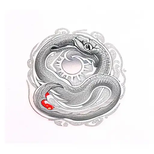 Red Ink Snake Feminine Spine Tattoo Delicate Sun