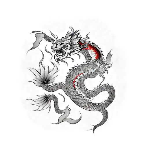 The Date 10 July 2019 And Chinese Dragon And Koi Fish Surrounding It
