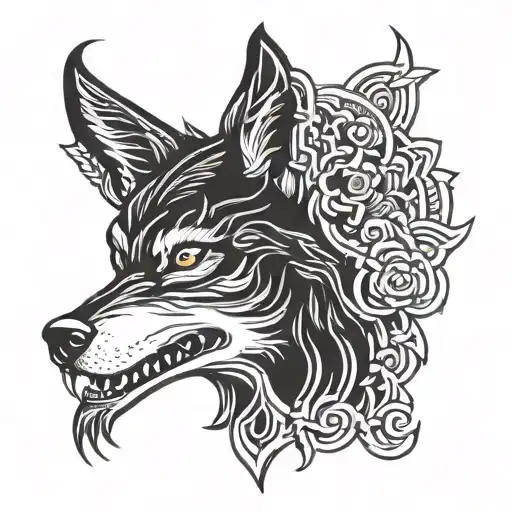 Wolf Old School Tattoo Design
