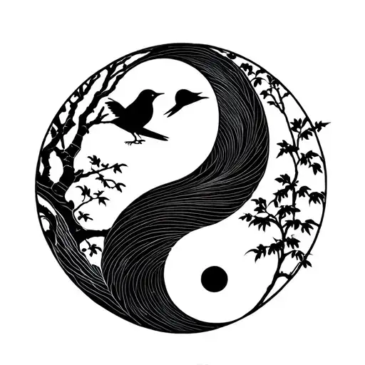 Ying Yang Birds Wth Japanese Tree